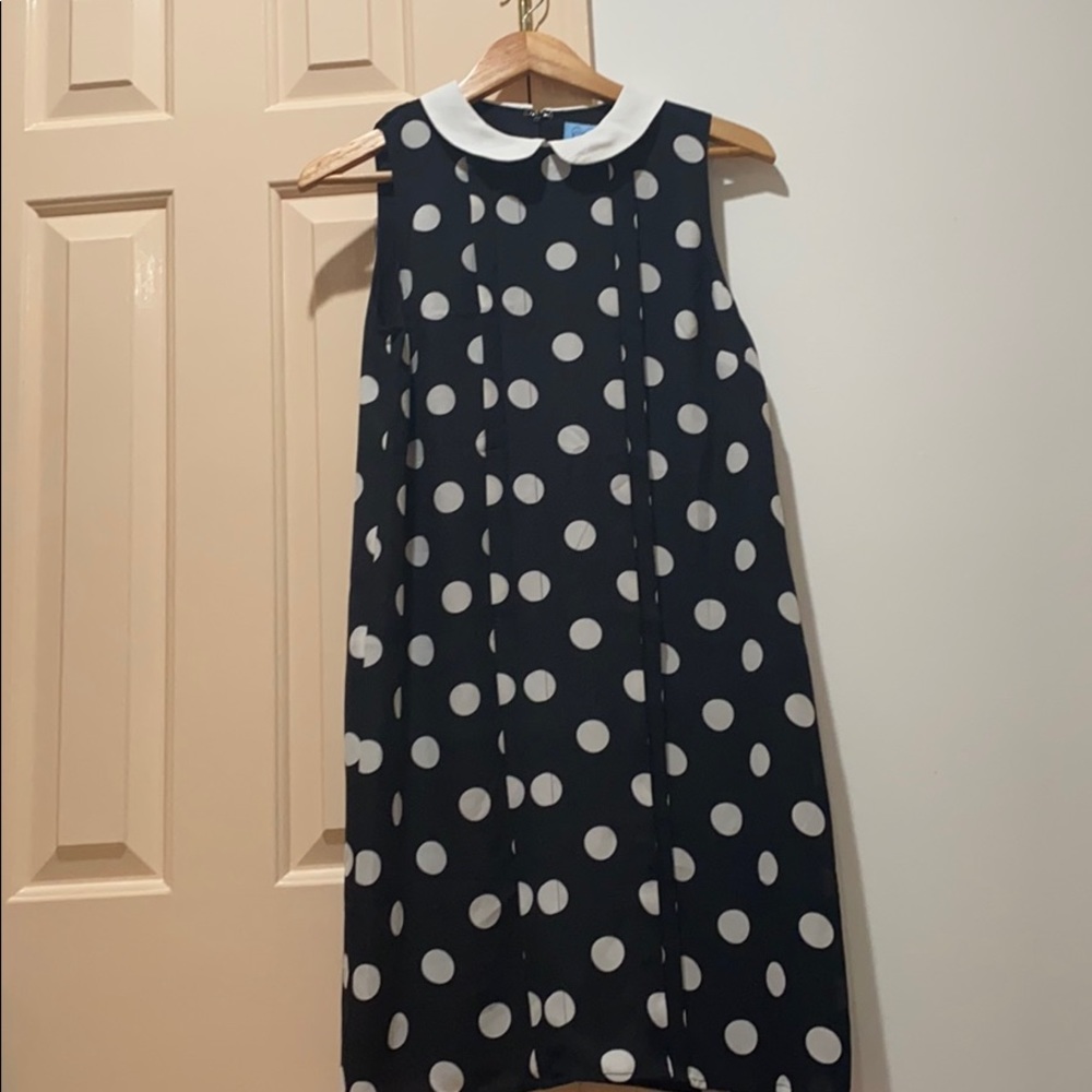 CECE black collared poka-dot dress